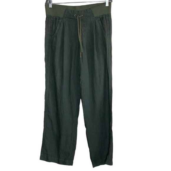 ATHLETA LINEN‎ REVERIE WIDE LEG JASPER GREEN PANT SIZE 2 - Picture 1 of 10